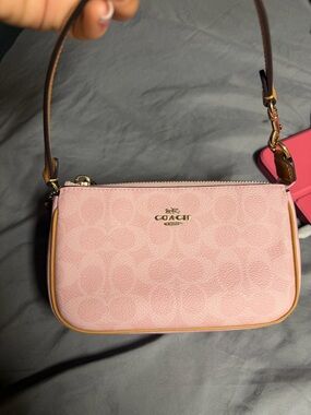 Coach Pink Signature Mini Shoulder Bag with Tan Trim